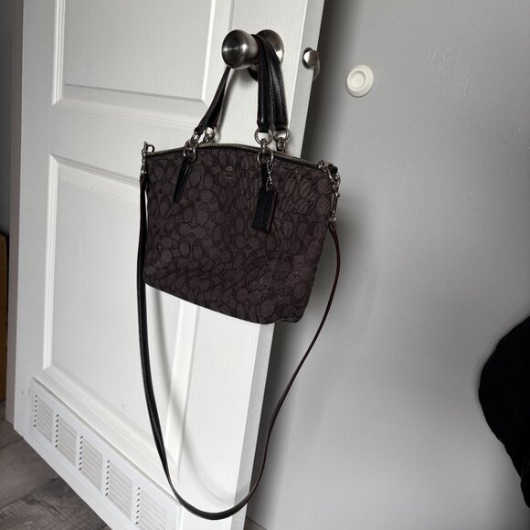 Coach Handbags - COACH Kelsey Black Monogram Canvas Satchel